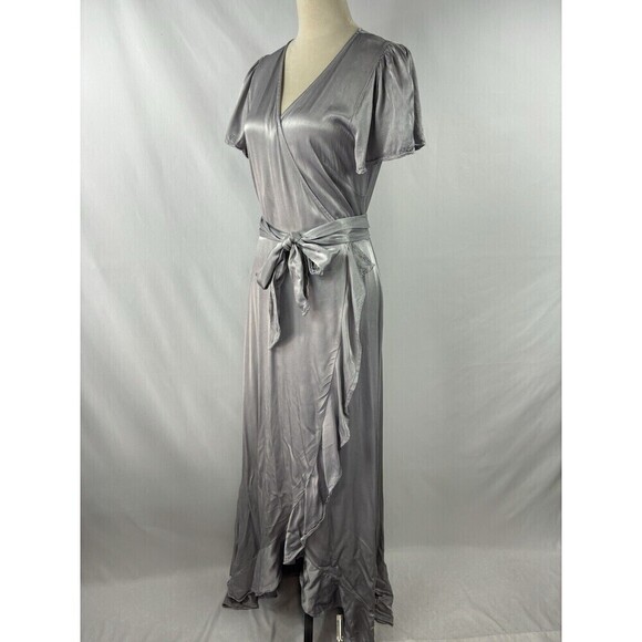 BHLDN Ghost Phoebe Wrap Maxi Dress Silver Grey Small Ruffled Hem Midaxi - Picture 12 of 12